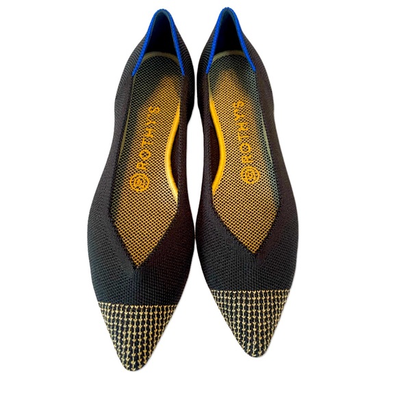 Rothy's Shoes - New! Rothy’s the Point black licorice gold embroidered toe 7.5 ballet flats